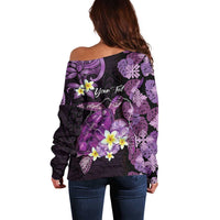 Personalised Aloha Hawaii Kauai Island Off Shoulder Sweater Garden Isle Map Sea Turtle Plumeria LT14 - Polynesian Pride
