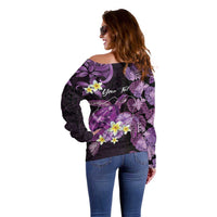 Personalised Aloha Hawaii Kauai Island Off Shoulder Sweater Garden Isle Map Sea Turtle Plumeria LT14 - Polynesian Pride
