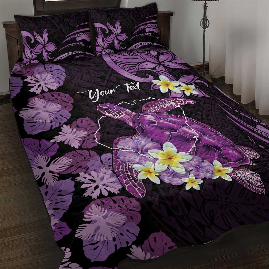 Personalised Aloha Hawaii Kauai Island Quilt Bed Set Garden Isle Map Sea Turtle Plumeria LT14 Purple - Polynesian Pride