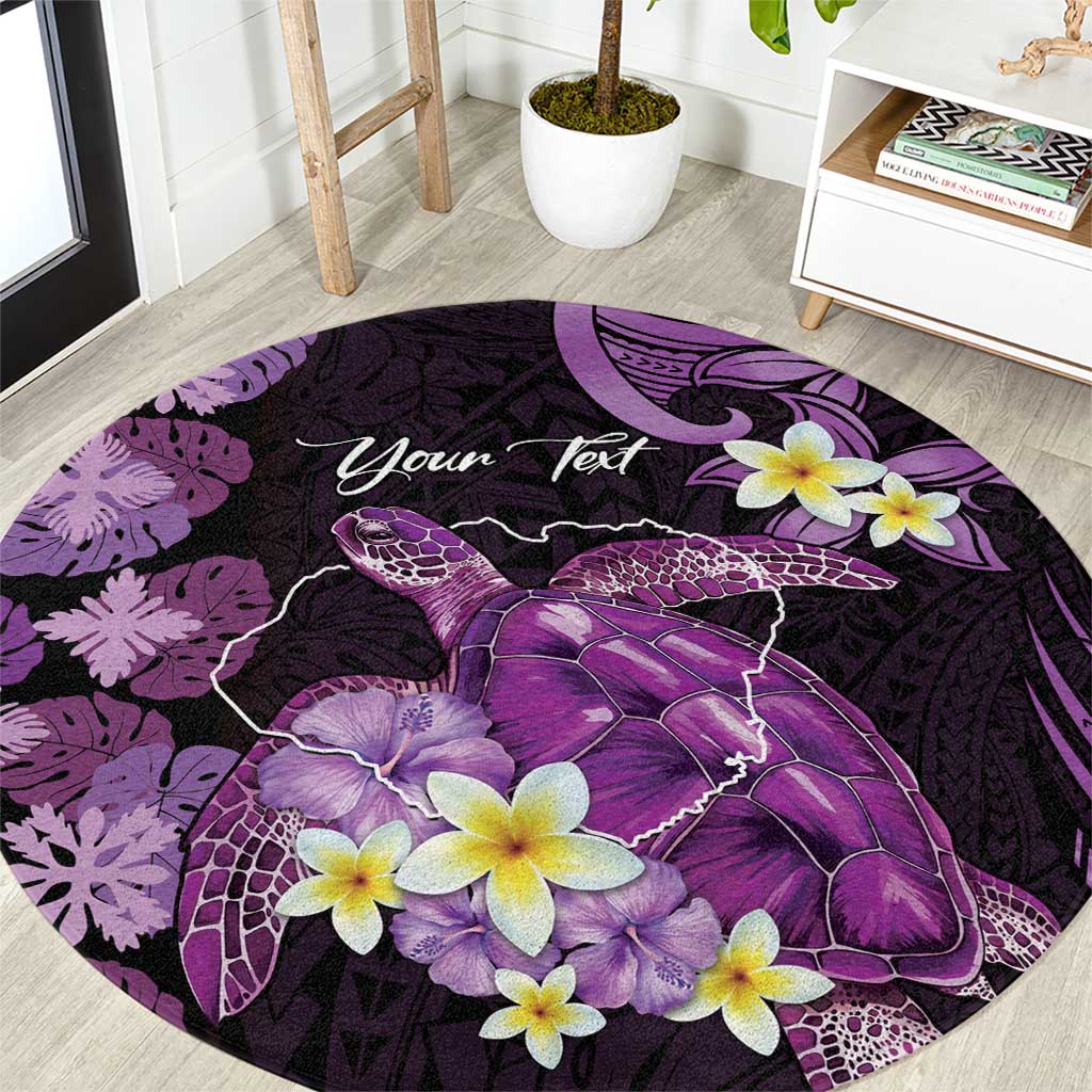 Personalised Aloha Hawaii Kauai Island Round Carpet Garden Isle Map Sea Turtle Plumeria LT14 Purple - Polynesian Pride