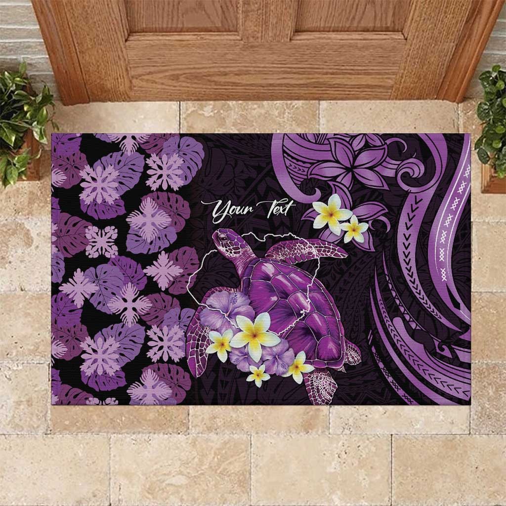 Personalised Aloha Hawaii Kauai Island Rubber Doormat Garden Isle Map Sea Turtle Plumeria LT14 Purple - Polynesian Pride