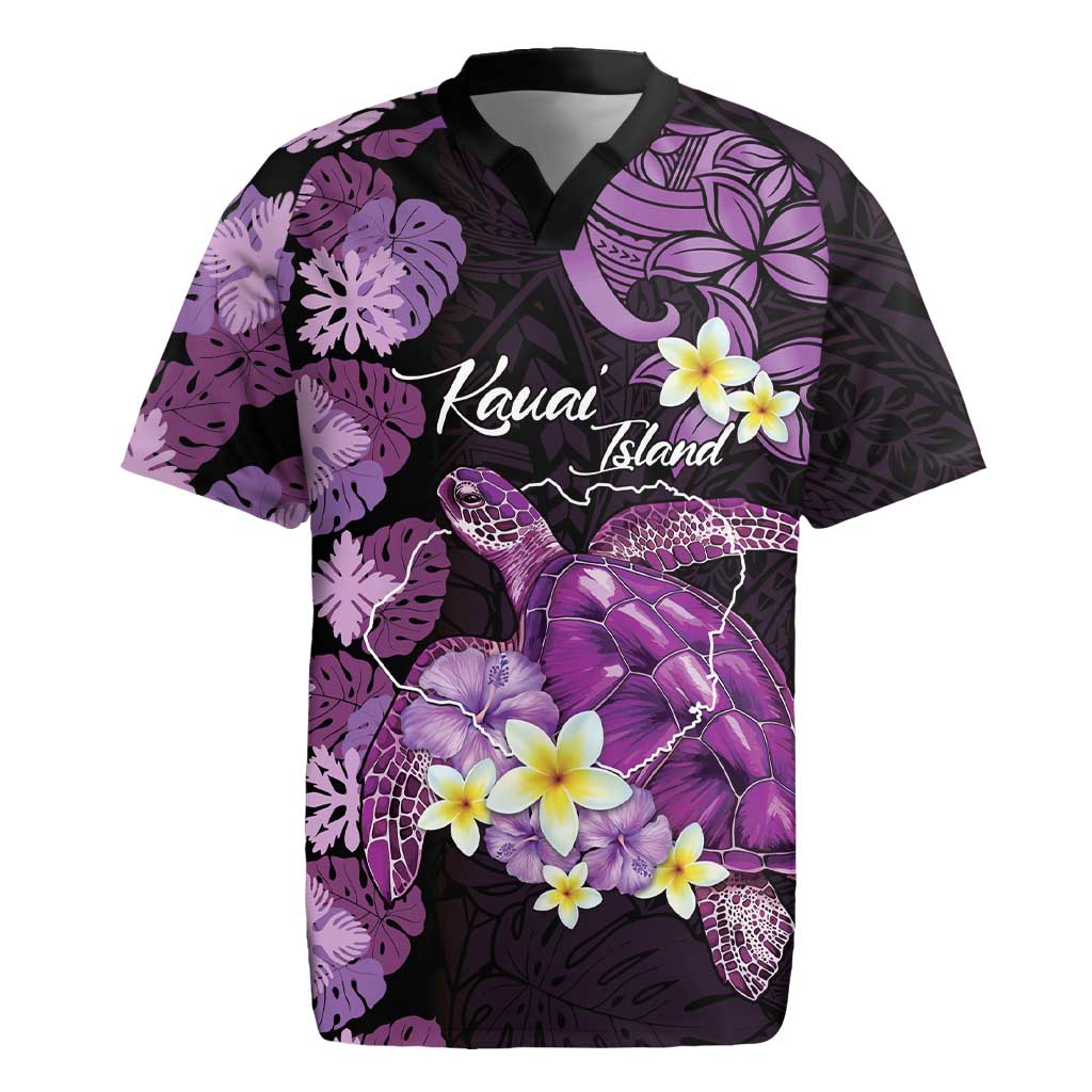 Personalised Aloha Hawaii Kauai Island Rugby Jersey Garden Isle Map Sea Turtle Plumeria LT14 Purple - Polynesian Pride