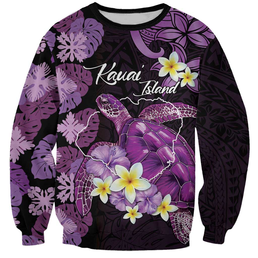 Personalised Aloha Hawaii Kauai Island Sweatshirt Garden Isle Map Sea Turtle Plumeria LT14 Unisex Purple - Polynesian Pride