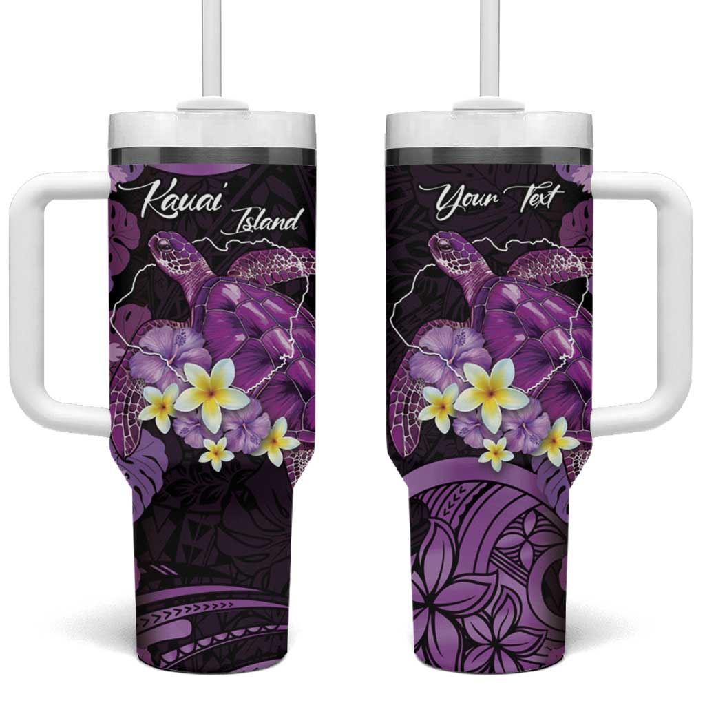 Personalised Aloha Hawaii Kauai Island Tumbler With Handle Garden Isle Map Sea Turtle Plumeria LT14 One Size: 40 oz Purple - Polynesian Pride