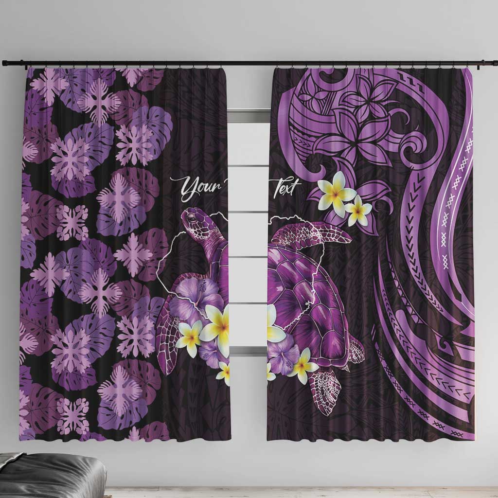 Personalised Aloha Hawaii Kauai Island Window Curtain Garden Isle Map Sea Turtle Plumeria LT14 With Hooks Purple - Polynesian Pride