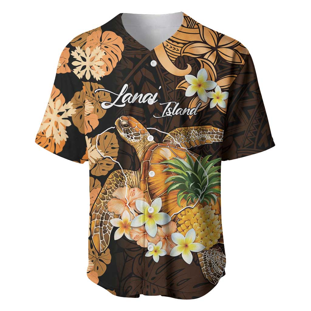 Personalised Aloha Hawaii Lanai Island Baseball Jersey Pineapple Isle Map Sea Turtle Plumeria LT14 Orange - Polynesian Pride