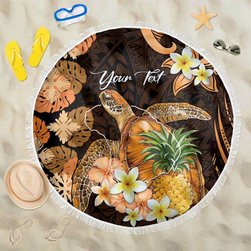 Personalised Aloha Hawaii Lanai Island Beach Blanket Pineapple Isle Map Sea Turtle Plumeria LT14 One Size 150cm Orange - Polynesian Pride