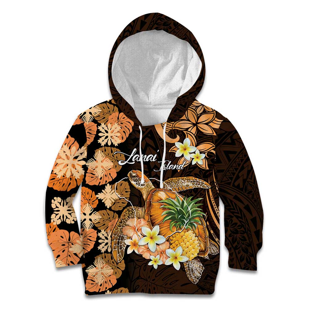Personalised Aloha Hawaii Lanai Island Kid Hoodie Pineapple Isle Map Sea Turtle Plumeria LT14 Hoodie Orange - Polynesian Pride