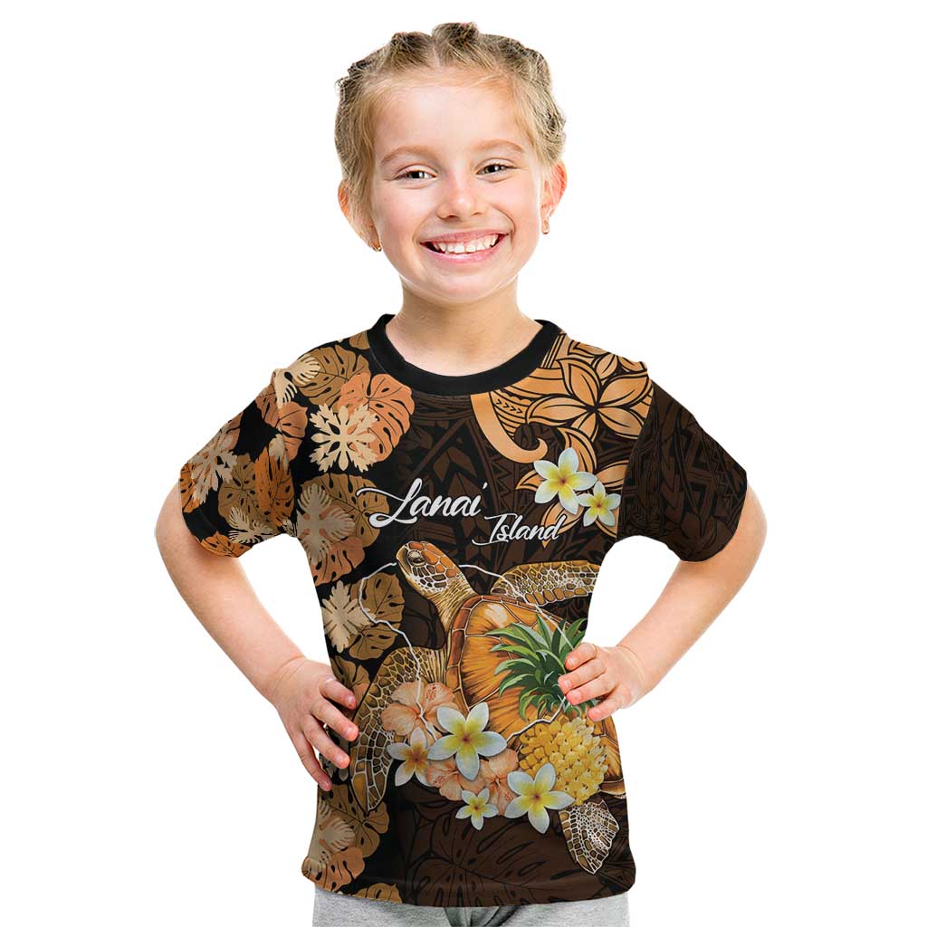 Personalised Aloha Hawaii Lanai Island Kid T Shirt Pineapple Isle Map Sea Turtle Plumeria LT14 Orange - Polynesian Pride