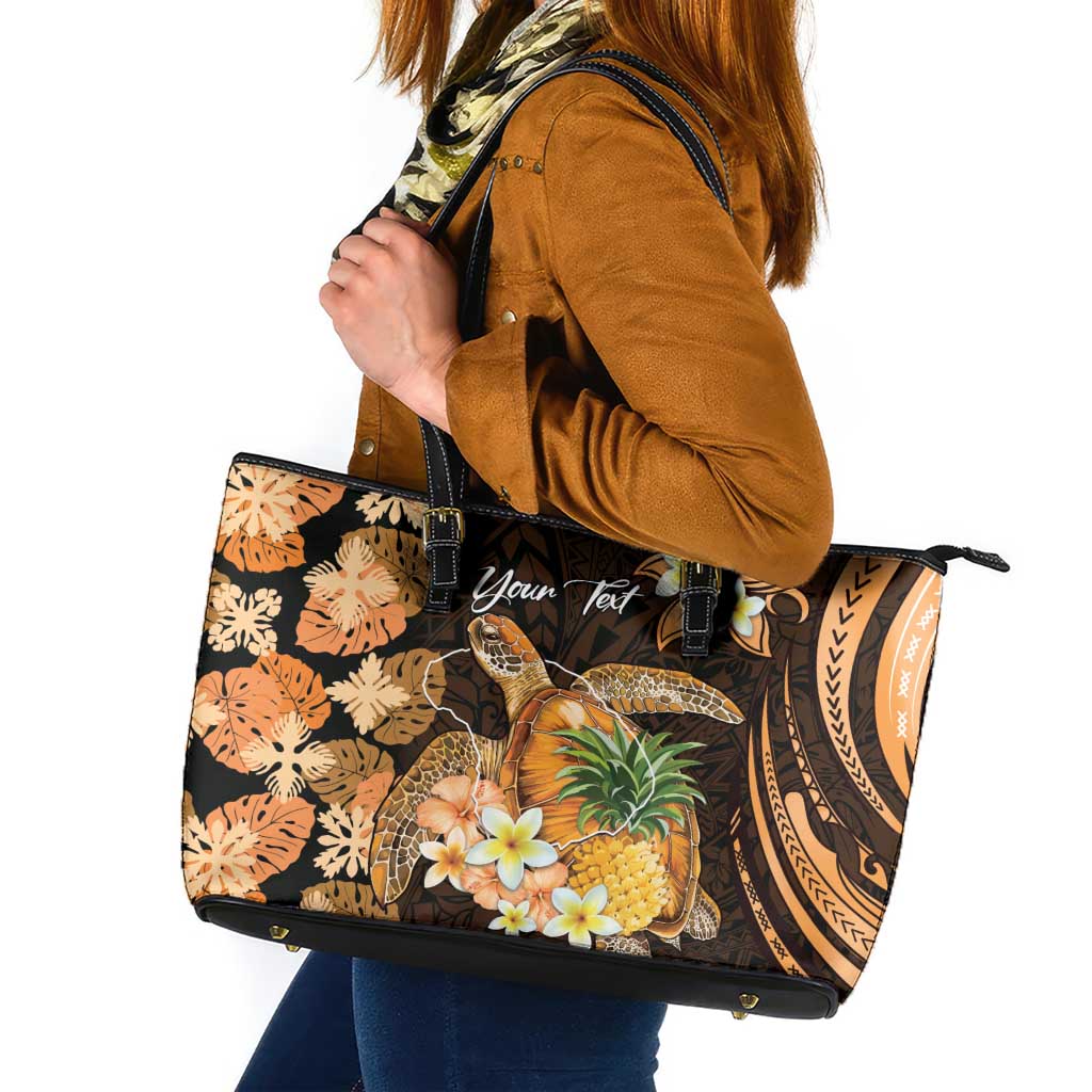 Personalised Aloha Hawaii Lanai Island Leather Tote Bag Pineapple Isle Map Sea Turtle Plumeria LT14 Orange - Polynesian Pride