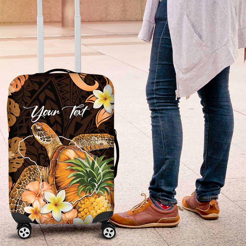 Personalised Aloha Hawaii Lanai Island Luggage Cover Pineapple Isle Map Sea Turtle Plumeria LT14 Orange - Polynesian Pride
