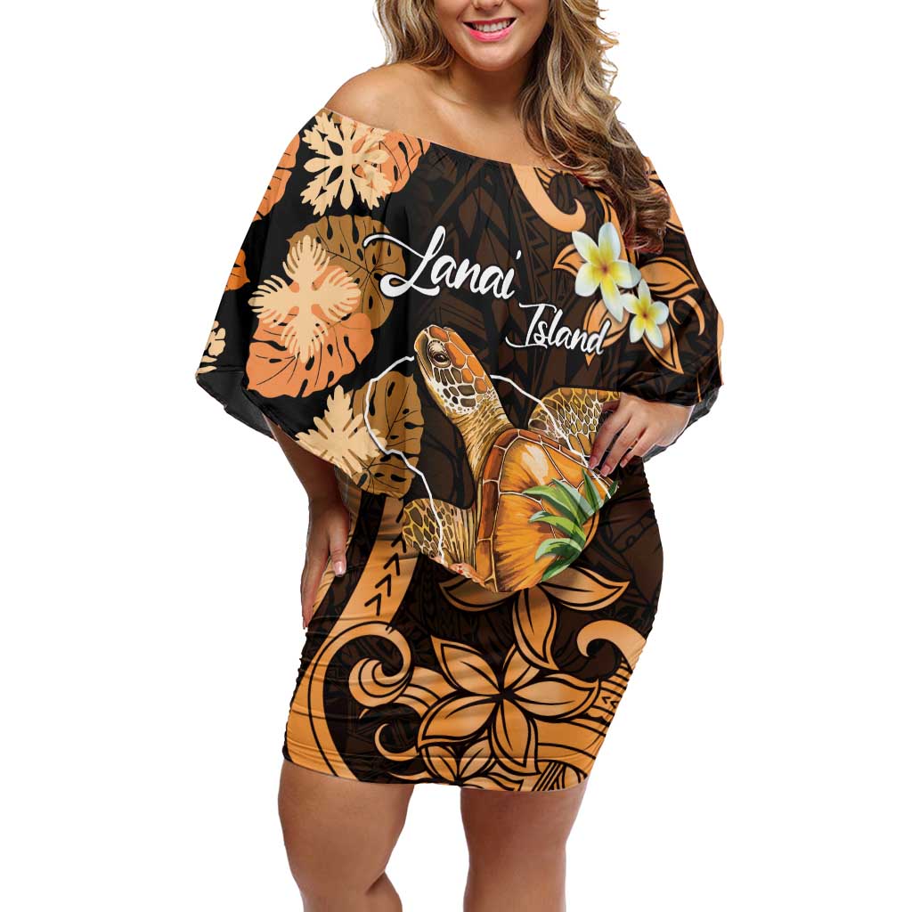 Personalised Aloha Hawaii Lanai Island Off Shoulder Short Dress Pineapple Isle Map Sea Turtle Plumeria LT14 Women Orange - Polynesian Pride