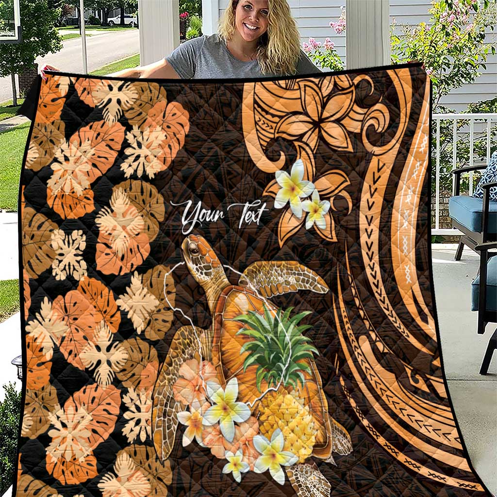 Personalised Aloha Hawaii Lanai Island Quilt Pineapple Isle Map Sea Turtle Plumeria LT14 Orange - Polynesian Pride