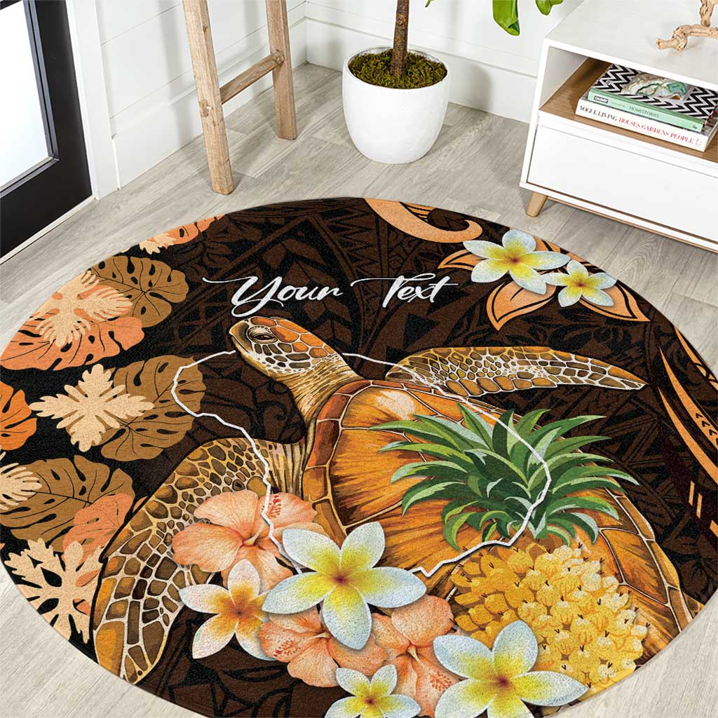 Personalised Aloha Hawaii Lanai Island Round Carpet Pineapple Isle Map Sea Turtle Plumeria LT14 Orange - Polynesian Pride