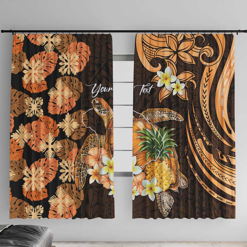 Personalised Aloha Hawaii Lanai Island Window Curtain Pineapple Isle Map Sea Turtle Plumeria LT14 With Hooks Orange - Polynesian Pride
