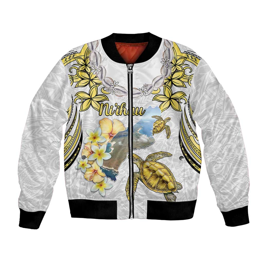 Personalised Aloha Hawaii Niihau Island Bomber Jacket Forbidden Isle Map Shell Lei LT14 Unisex Yellow - Polynesian Pride
