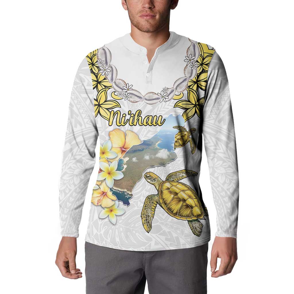 Personalised Aloha Hawaii Niihau Island Button Sweatshirt Forbidden Isle Map Shell Lei LT14 - Polynesian Pride