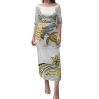 Personalised Aloha Hawaii Niihau Island Puletasi Forbidden Isle Map Shell Lei LT14 Long Dress Yellow - Polynesian Pride