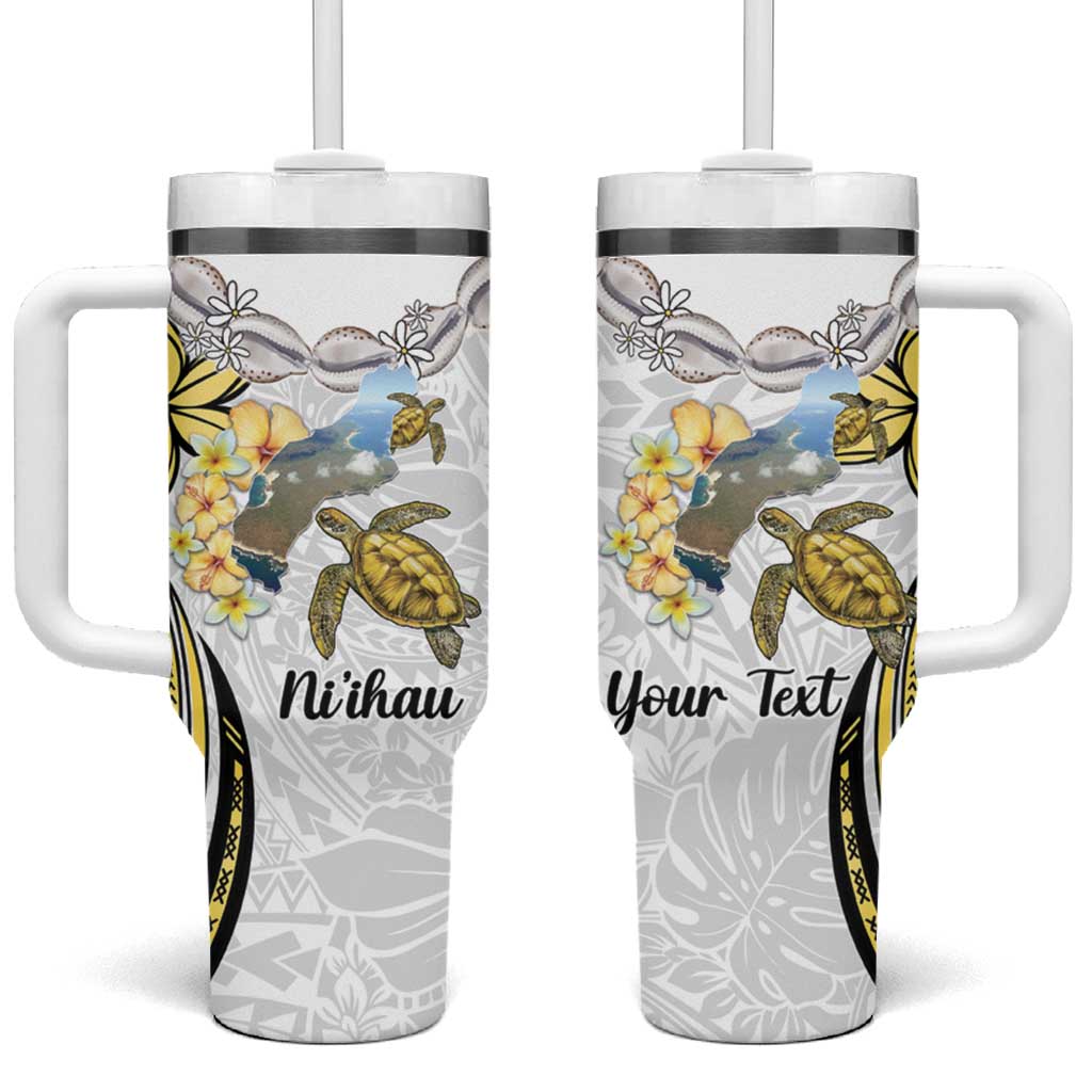 Personalised Aloha Hawaii Niihau Island Tumbler With Handle Forbidden Isle Map Shell Lei LT14 One Size: 40 oz Yellow - Polynesian Pride