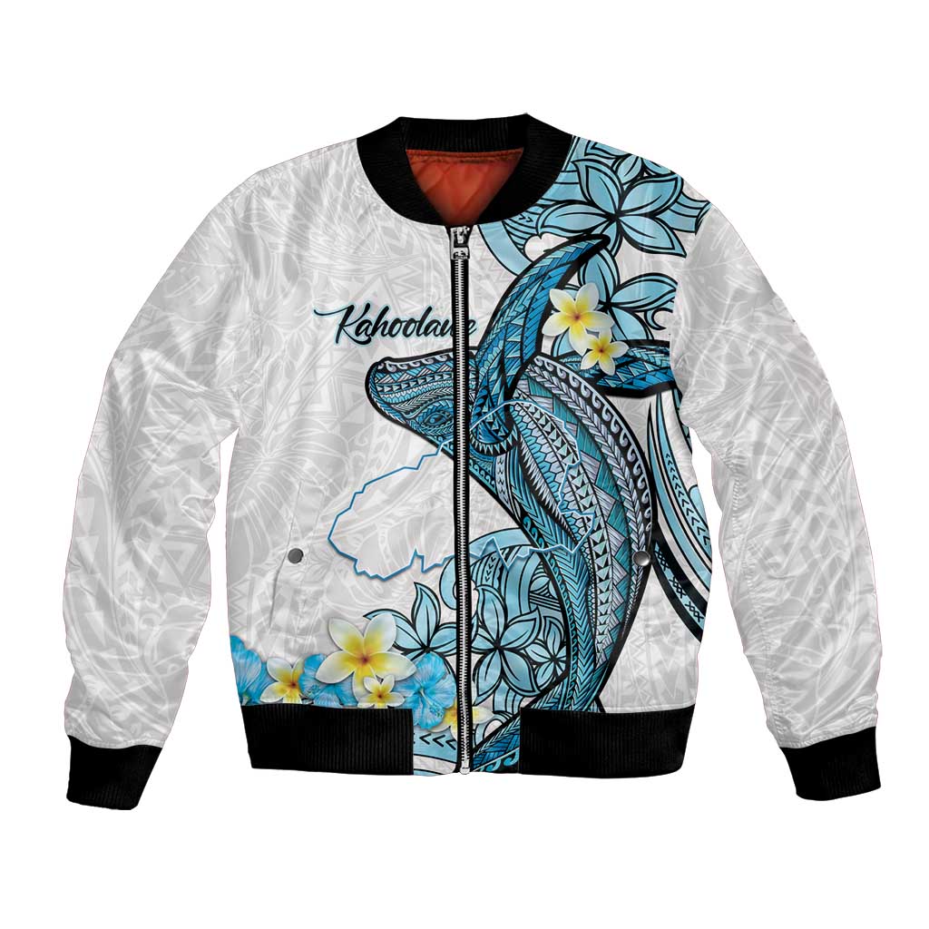 Personalised Aloha Hawaii Kahoolawe Island Bomber Jacket Target Isle Map With Humpback Whale LT14 Unisex Blue - Polynesian Pride