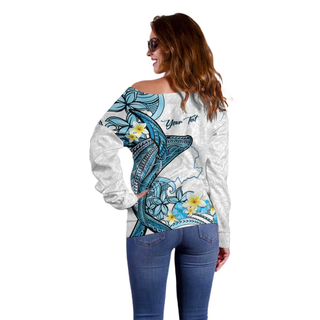Personalised Aloha Hawaii Kahoolawe Island Off Shoulder Sweater Target Isle Map With Humpback Whale LT14 - Polynesian Pride