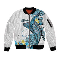 Personalised Aloha Hawaii Kahoolawe Island Sleeve Zip Bomber Jacket Target Isle Map With Humpback Whale LT14 Unisex Blue - Polynesian Pride