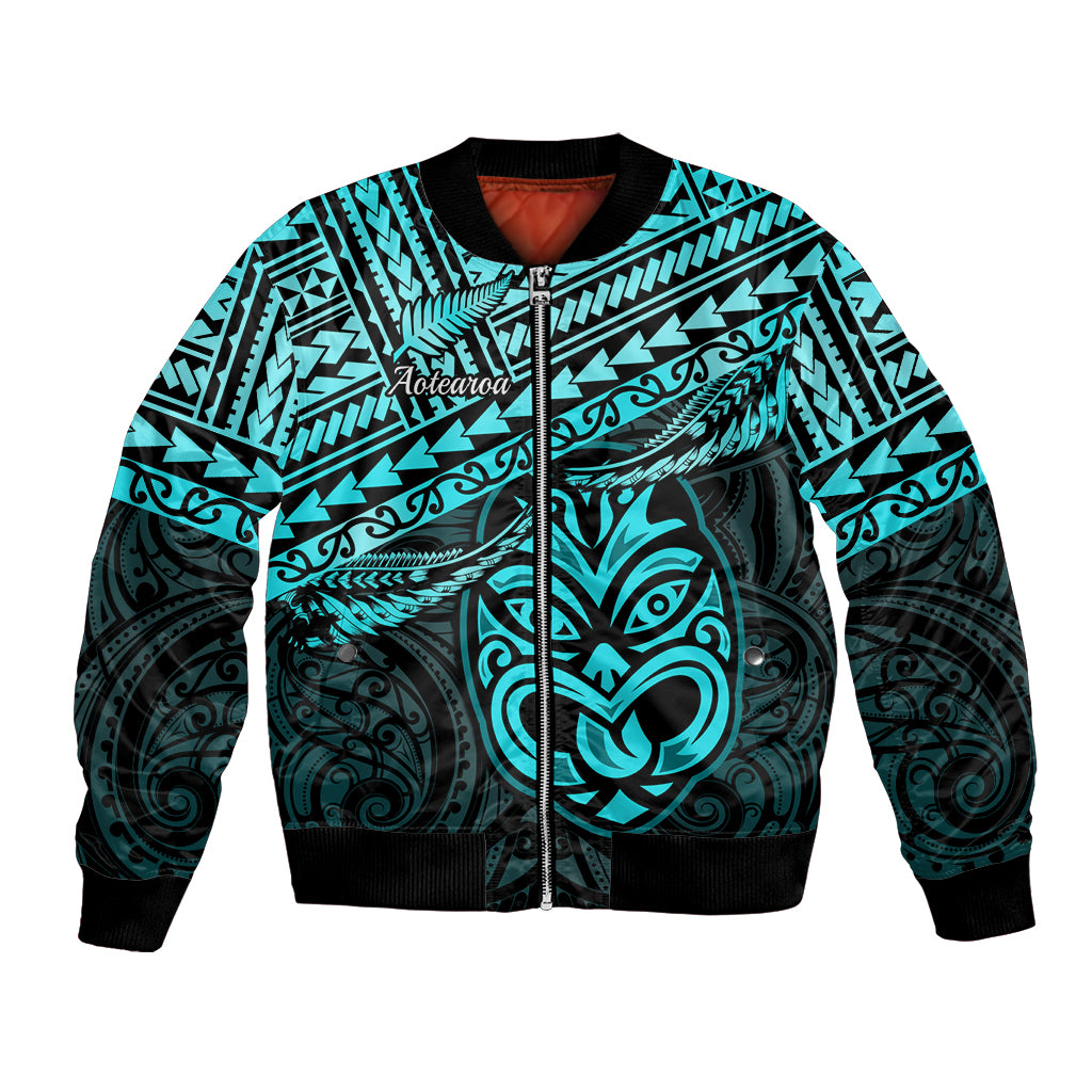 Matariki New Zealand Bomber Jacket Maori New Year Tiki Turquoise Version LT14 Unisex Turquoise - Polynesian Pride