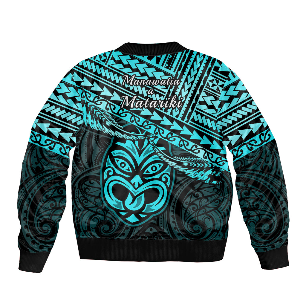 Matariki New Zealand Bomber Jacket Maori New Year Tiki Turquoise Version LT14 - Polynesian Pride