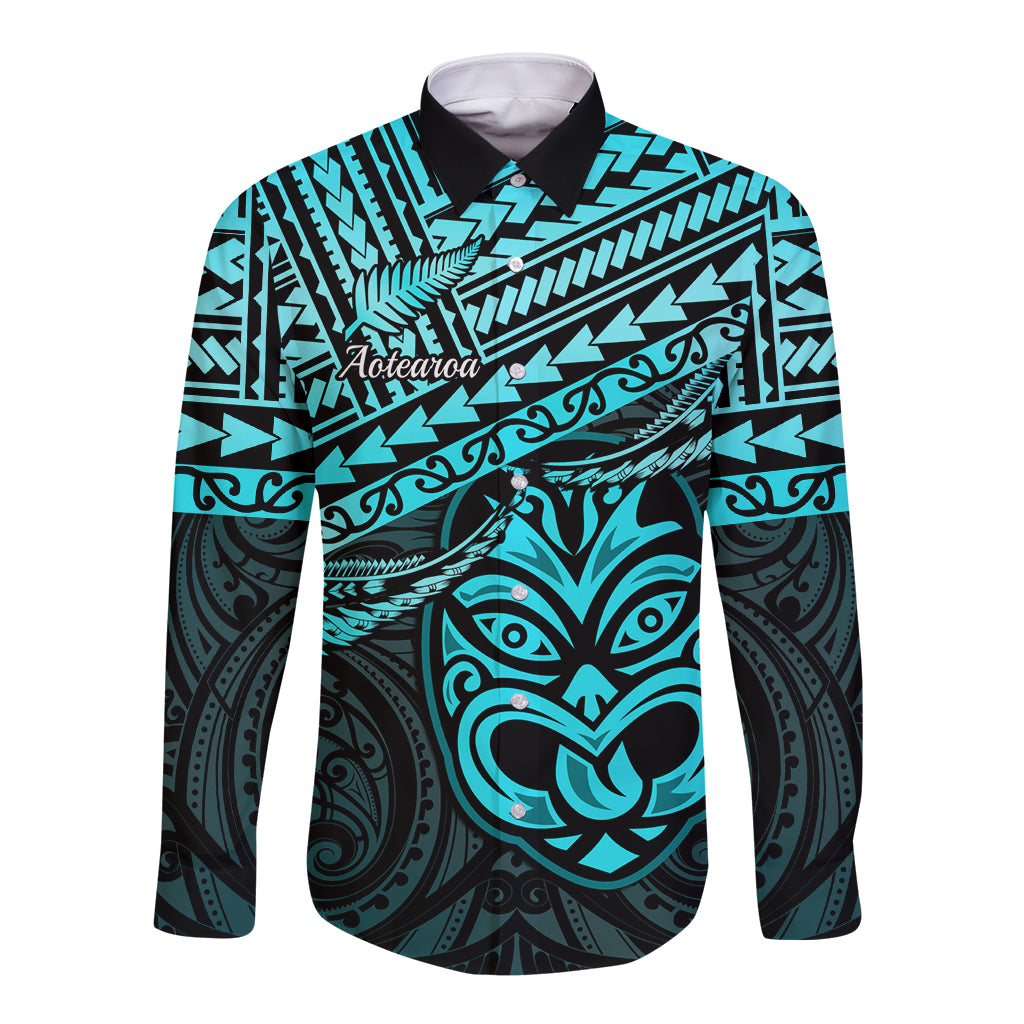 Matariki New Zealand Long Sleeve Button Shirt Maori New Year Tiki Turquoise Version LT14