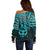 Matariki New Zealand Off Shoulder Sweater Maori New Year Tiki Turquoise Version LT14