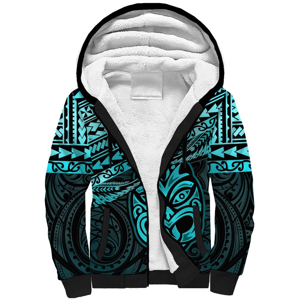 Matariki New Zealand Sherpa Hoodie Maori New Year Tiki Turquoise Version LT14 Unisex Turquoise - Polynesian Pride