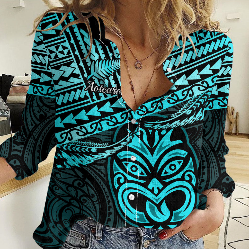 Matariki New Zealand Women Casual Shirt Maori New Year Tiki Turquoise Version LT14