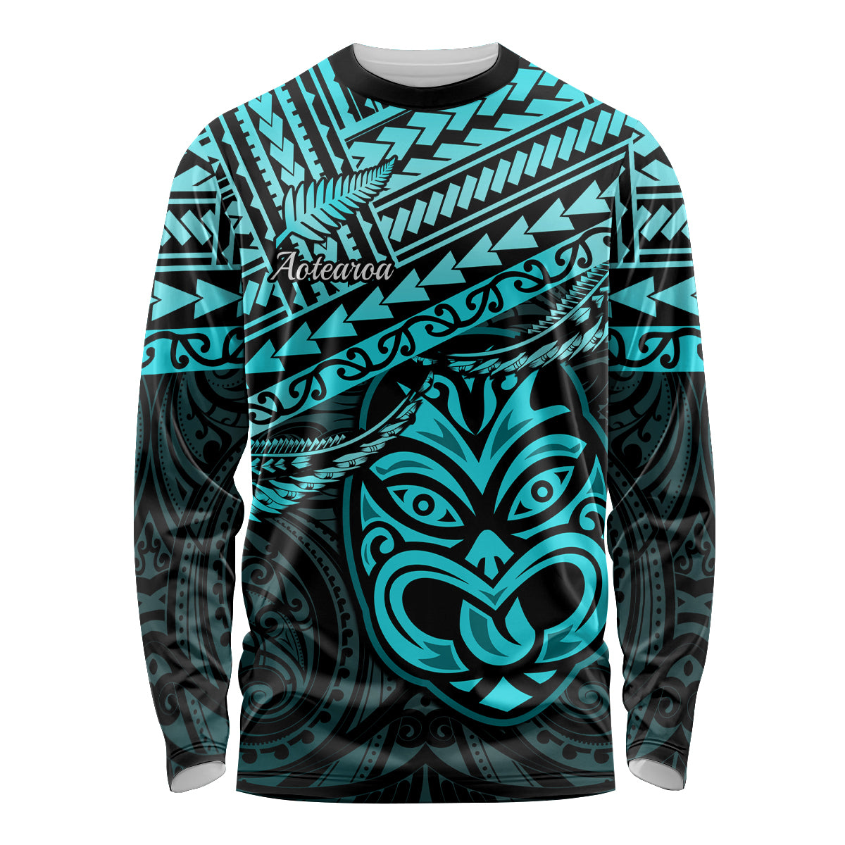 Personalised Matariki New Zealand Long Sleeve Shirt Maori New Year Tiki Turquoise Version LT14