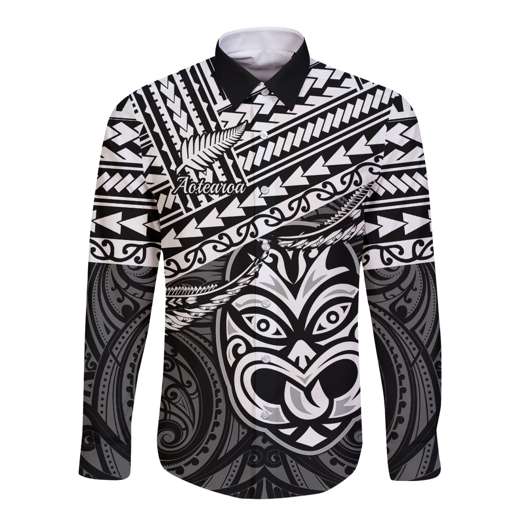 Matariki New Zealand Long Sleeve Button Shirt Maori New Year Tiki Black Version LT14 Unisex Black - Polynesian Pride