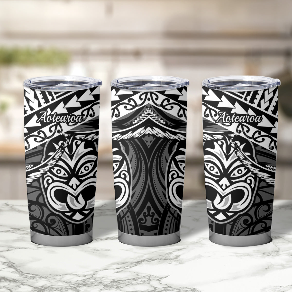 Matariki New Zealand Tumbler Cup Maori New Year Tiki Black Version LT14 - Polynesian Pride