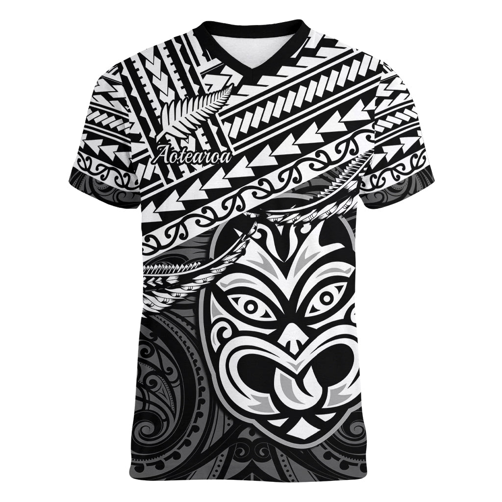 Matariki New Zealand Women V Neck T Shirt Maori New Year Tiki Black Version LT14