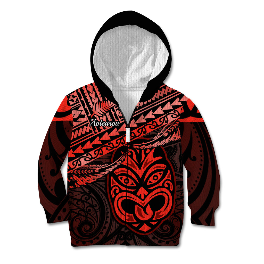 Matariki New Zealand Kid Hoodie Maori New Year Tiki Red Version LT14 Zip Hoodie Red - Polynesian Pride