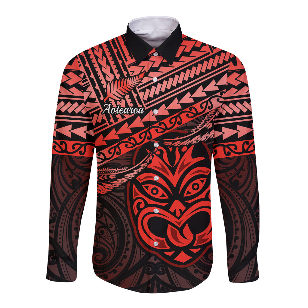 Matariki New Zealand Long Sleeve Button Shirt Maori New Year Tiki Red Version LT14