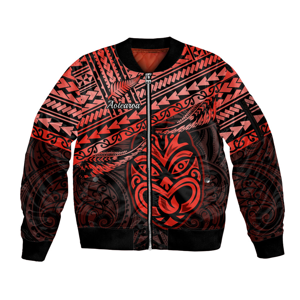 Matariki New Zealand Sleeve Zip Bomber Jacket Maori New Year Tiki Red Version LT14 Unisex Red - Polynesian Pride