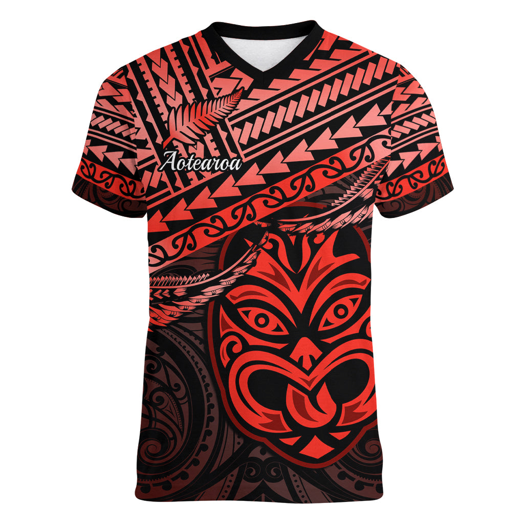 Matariki New Zealand Women V Neck T Shirt Maori New Year Tiki Red Version LT14