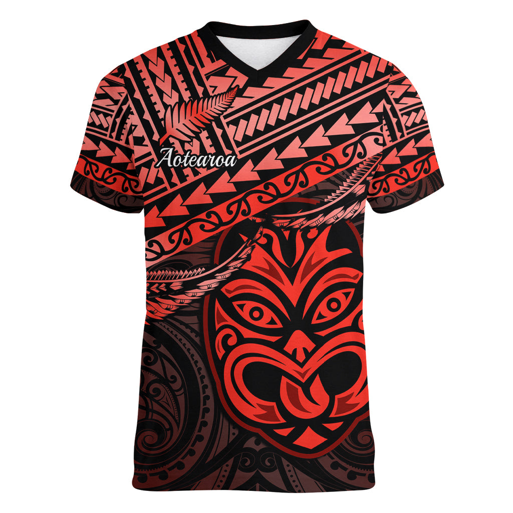 Personalised Matariki New Zealand Women V Neck T Shirt Maori New Year Tiki Red Version LT14