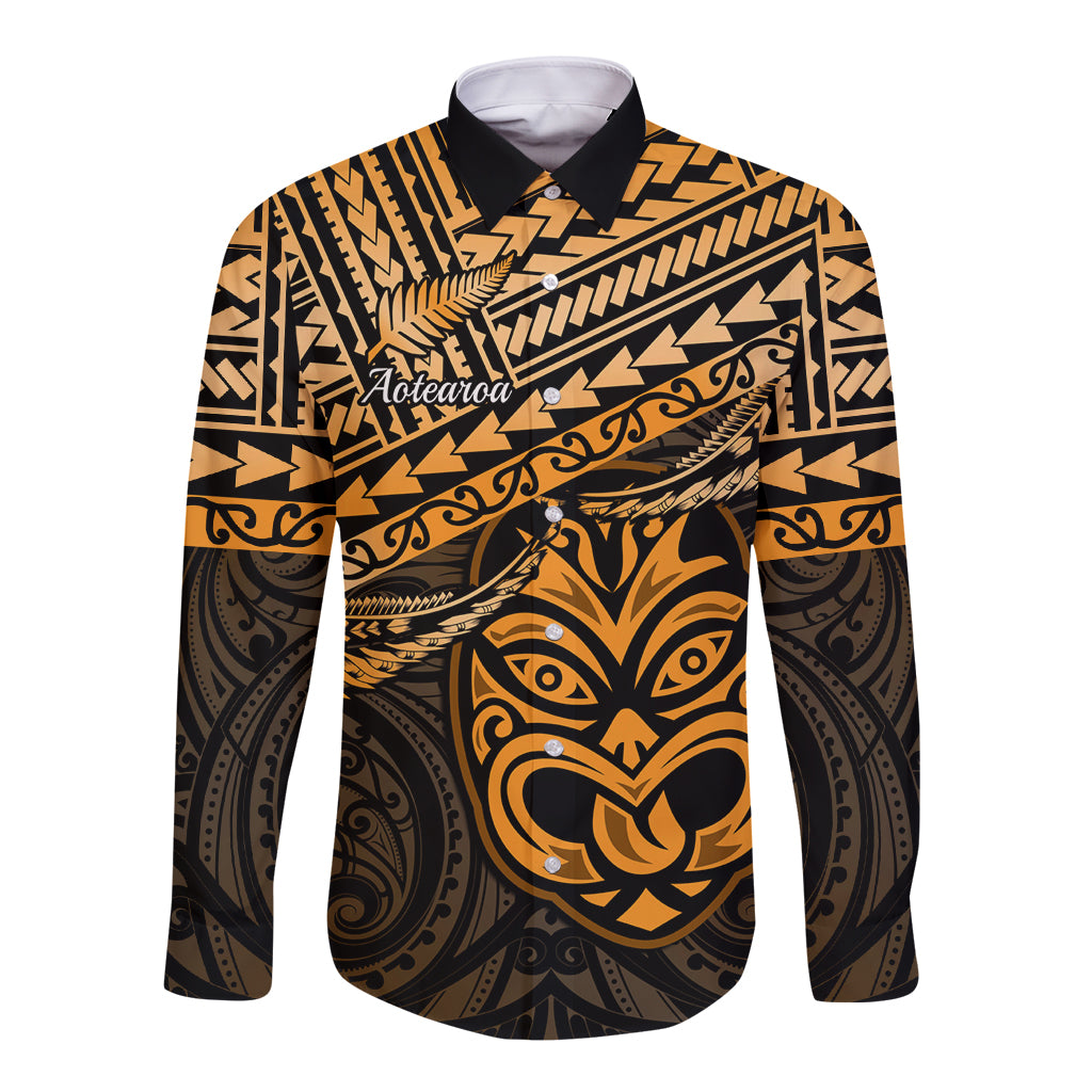 Matariki New Zealand Long Sleeve Button Shirt Maori New Year Tiki Gold Version LT14 Unisex Gold - Polynesian Pride
