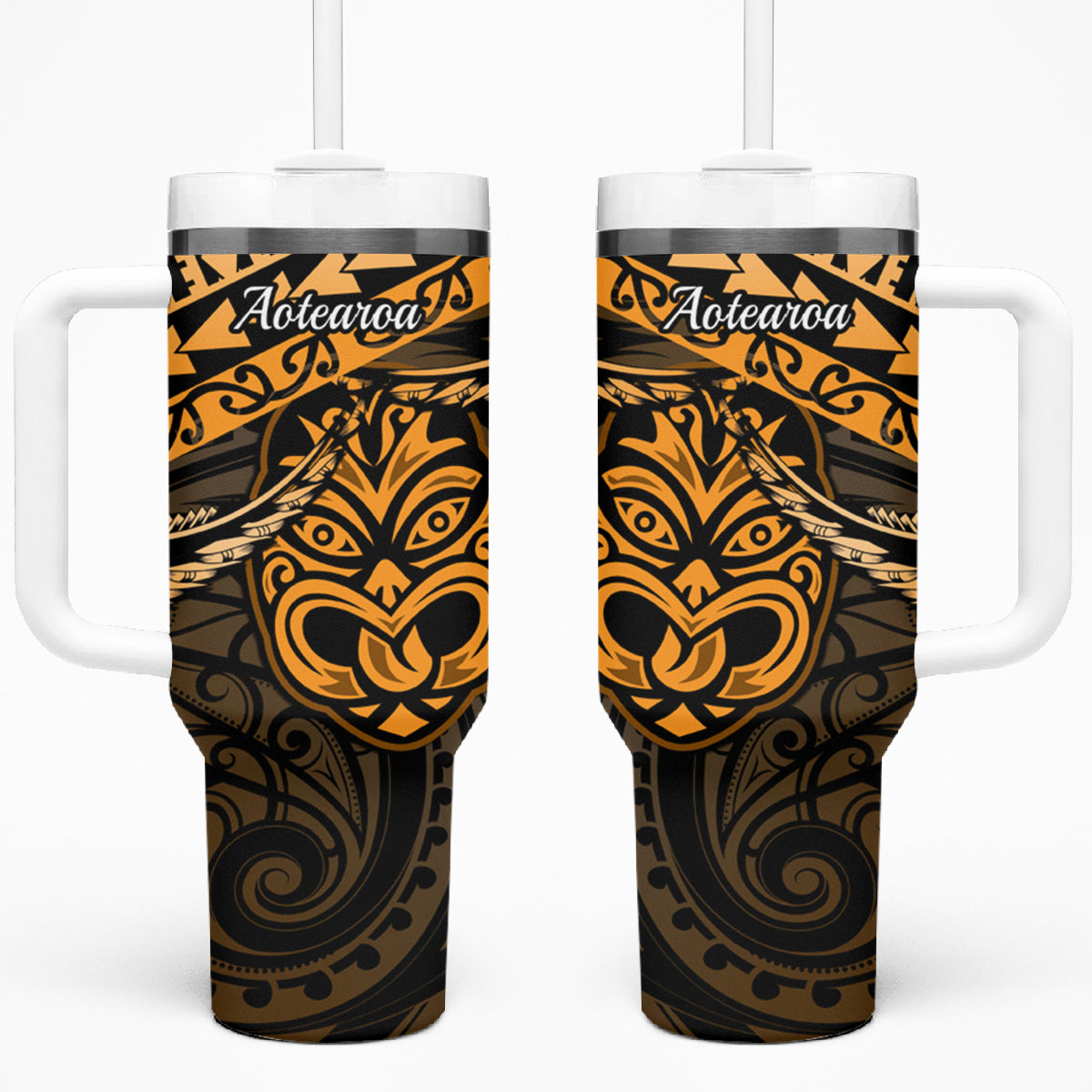 Matariki New Zealand Tumbler With Handle Maori New Year Tiki Gold Version LT14 One Size: 40 oz Gold - Polynesian Pride