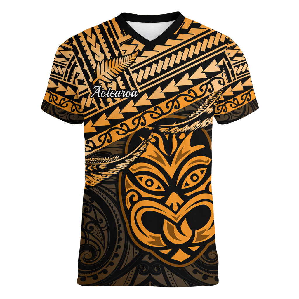 Matariki New Zealand Women V Neck T Shirt Maori New Year Tiki Gold Version LT14