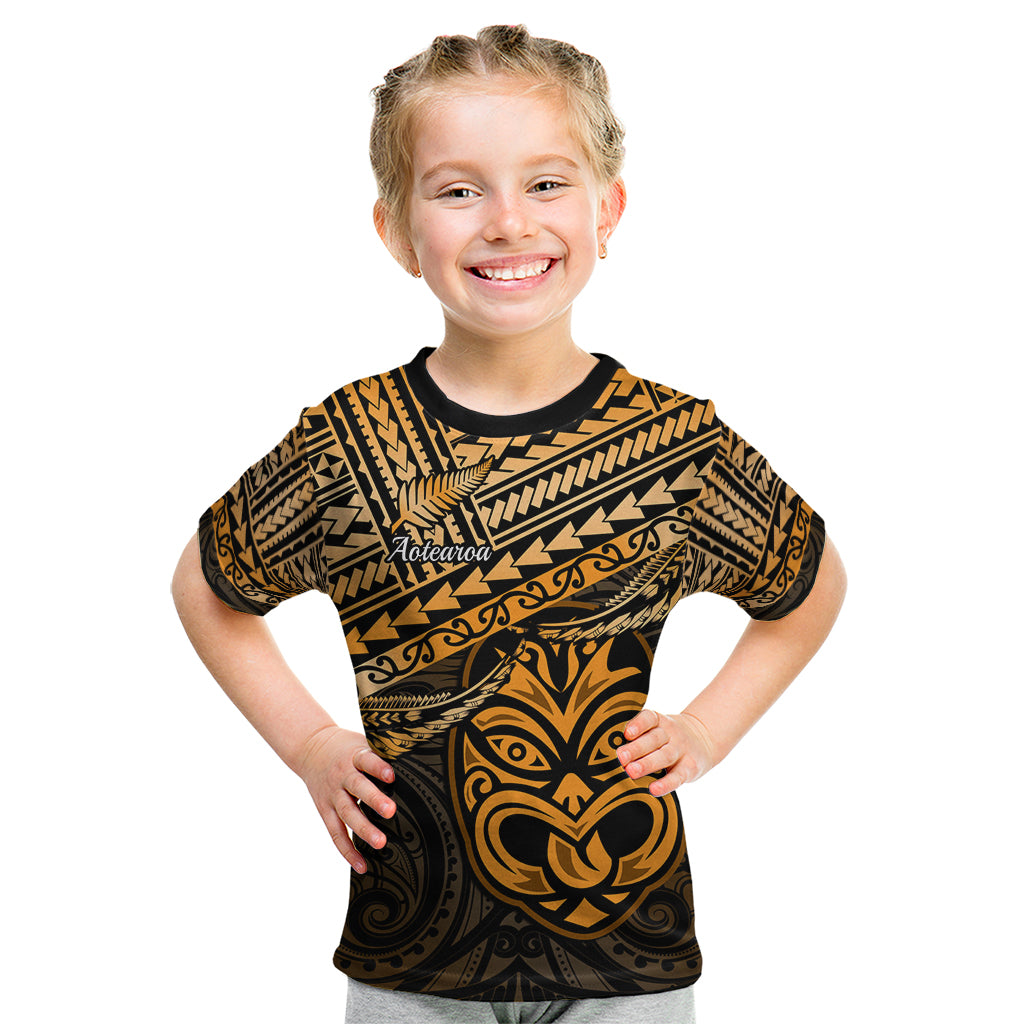 Personalised Matariki New Zealand Kid T Shirt Maori New Year Tiki Gold Version LT14