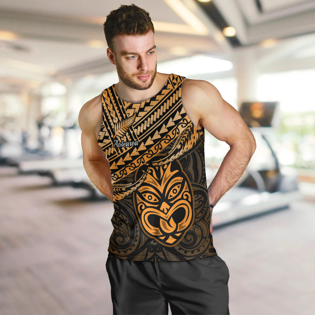 Personalised Matariki New Zealand Men Tank Top Maori New Year Tiki Gold Version LT14 Gold - Polynesian Pride