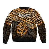 Personalised Matariki New Zealand Sleeve Zip Bomber Jacket Maori New Year Tiki Gold Version LT14 - Polynesian Pride