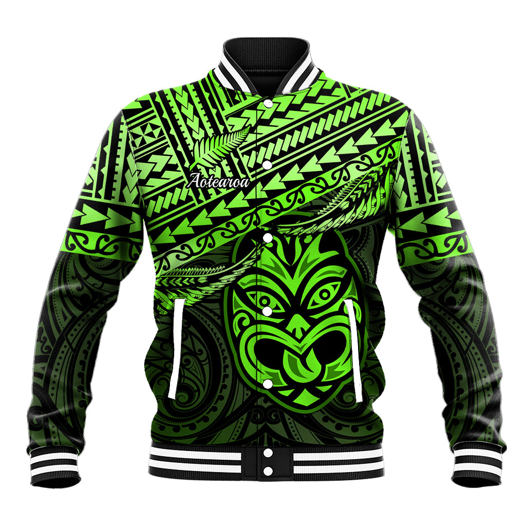 Matariki New Zealand Baseball Jacket Maori New Year Tiki Green Version LT14 Unisex Green - Polynesian Pride
