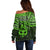 Matariki New Zealand Off Shoulder Sweater Maori New Year Tiki Green Version LT14