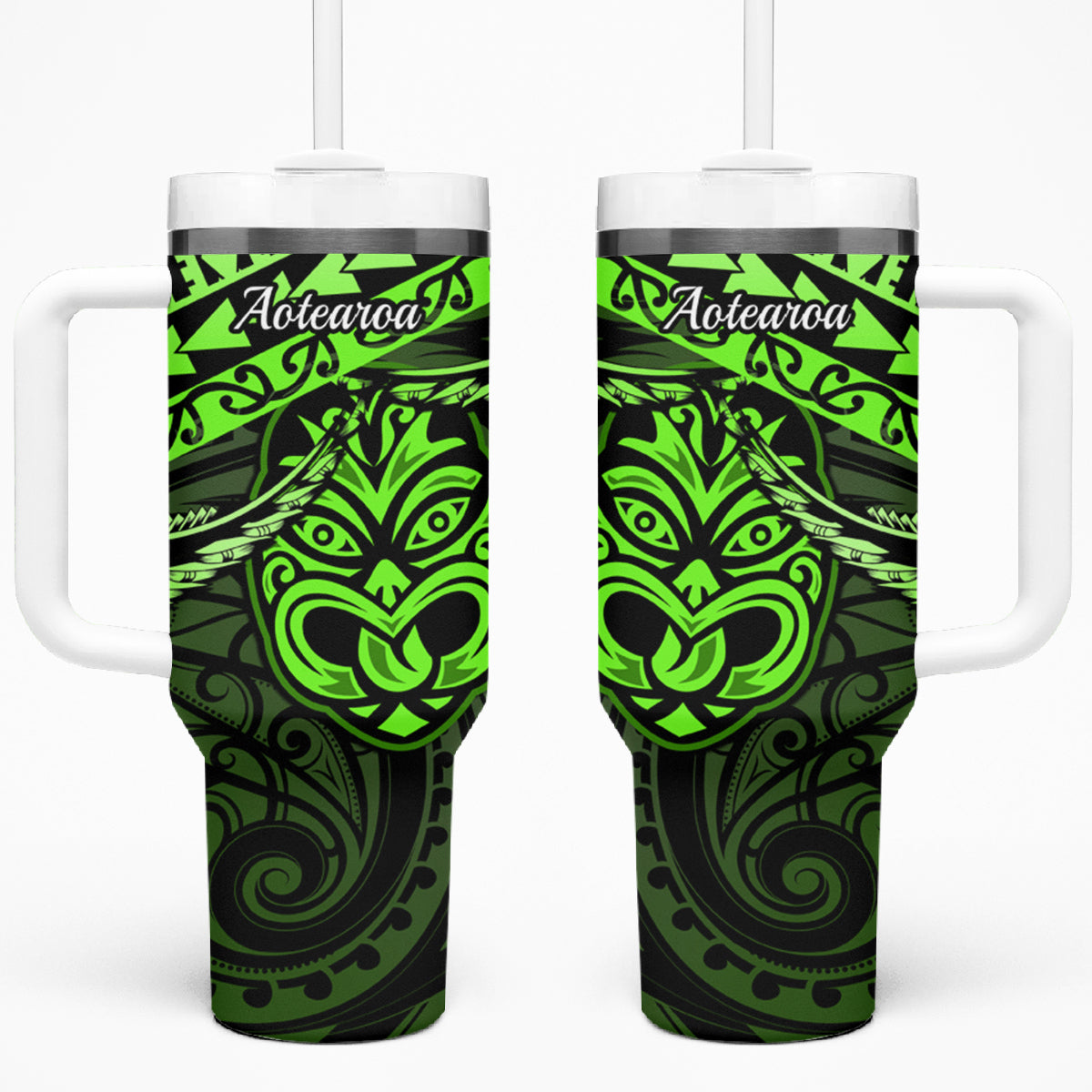 Matariki New Zealand Tumbler With Handle Maori New Year Tiki Green Version LT14 One Size: 40 oz Green - Polynesian Pride